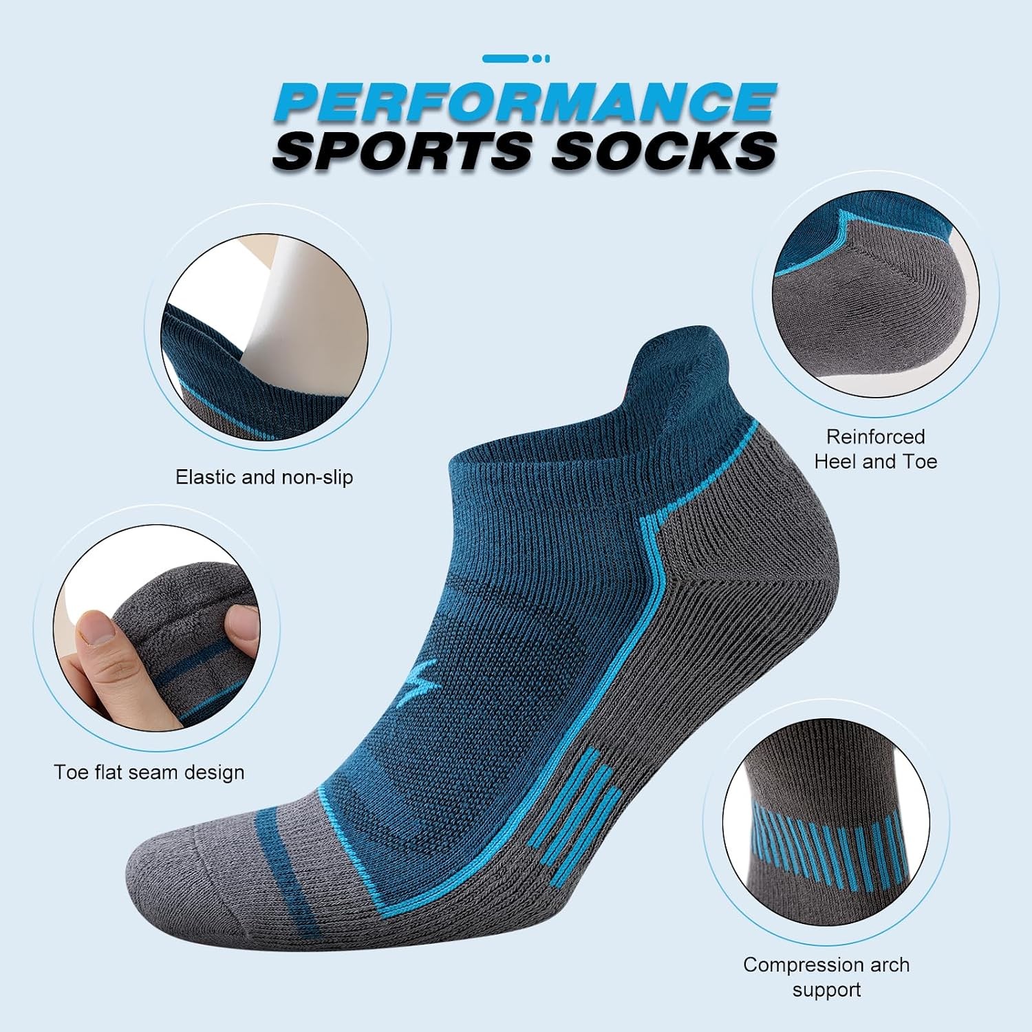 6 Pairs Cushioned Comfort Moisture Wicking Low Cut Cotton Blend Sports Everyday