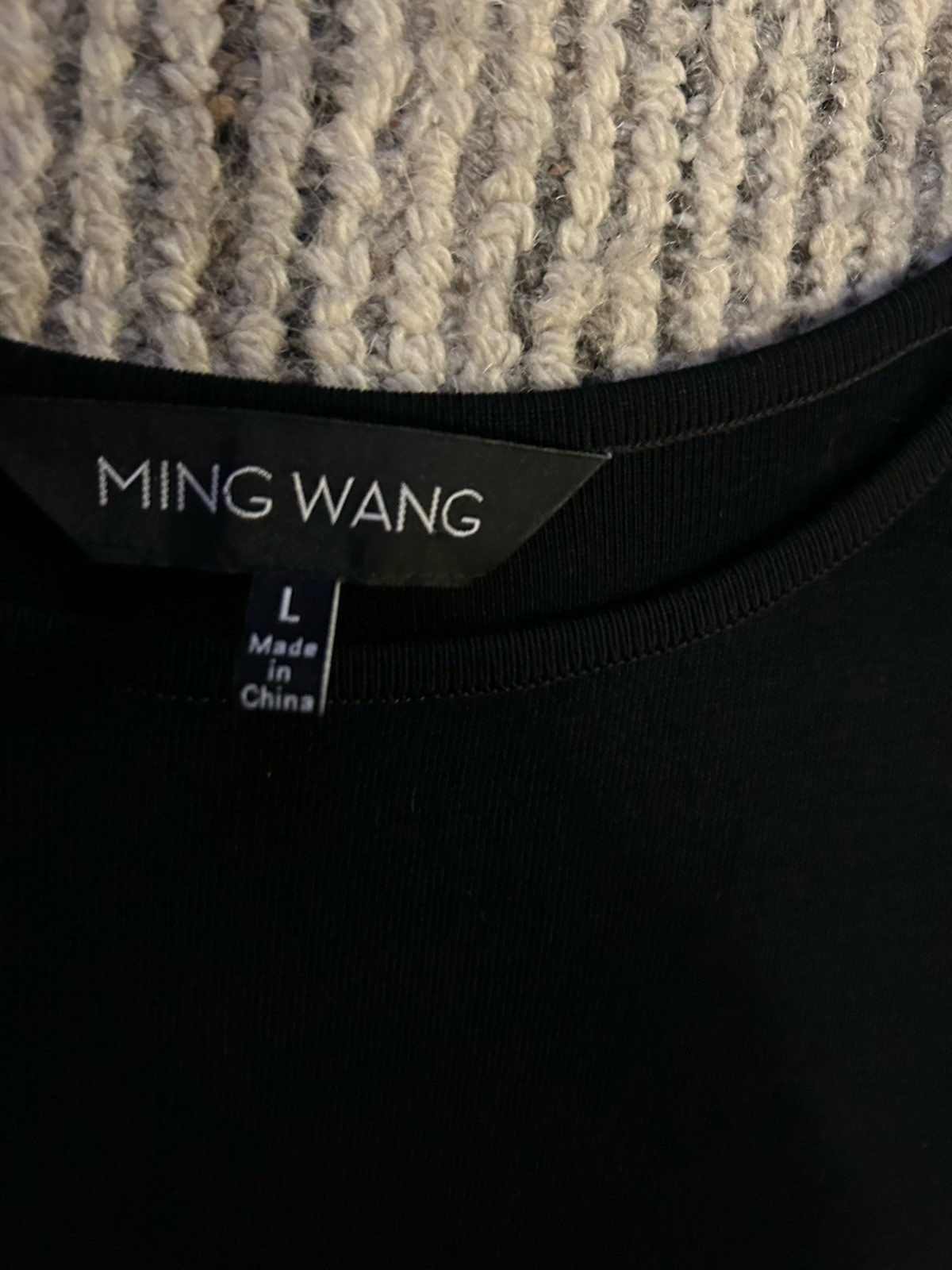 Ming Wang Black Knit Sheath Dress Large Shortsleeve Minimalist Career