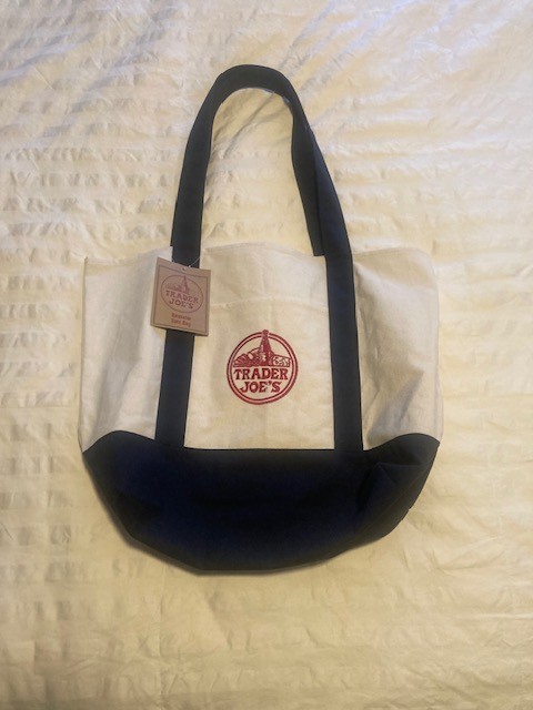 Trader Joe’s Large Canvas Tote Bag Blue Red White NWT Rare Reusable Grocery Bag