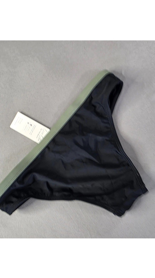 Cupshe Women’s Black Solid Bikini Swim Bottom Green Waistband XS