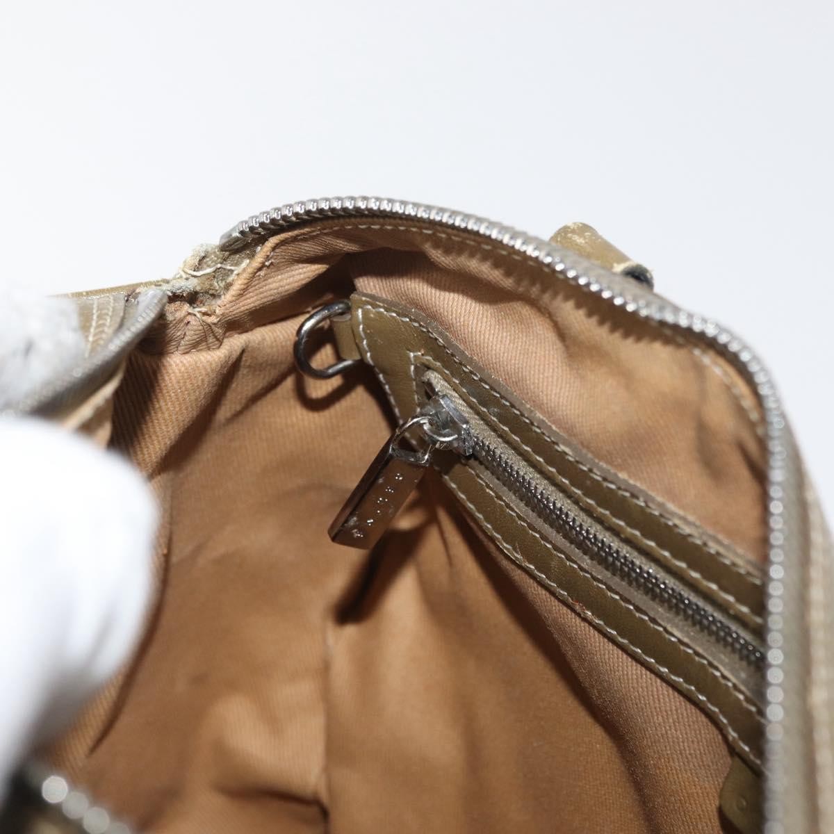CELINE C Macadam Canvas Mini Boston Bag Khaki Silver Auth ep14462