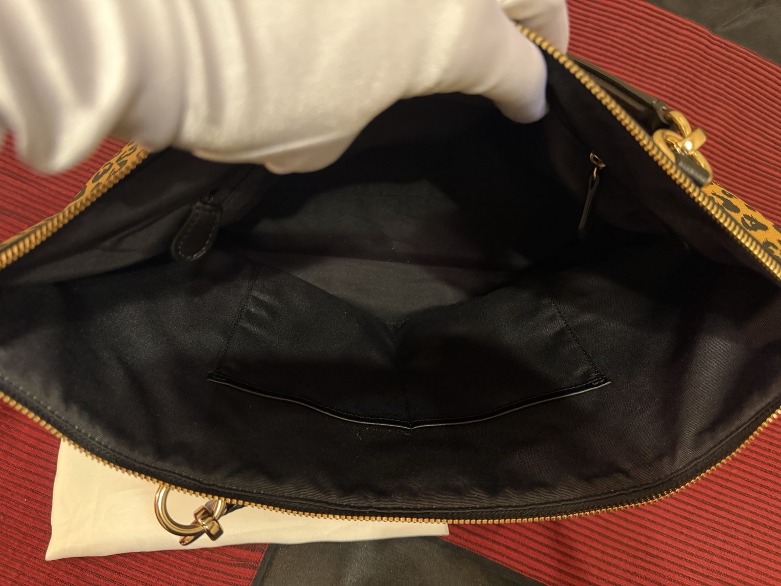Coach Leopard Print Tote Zip Top Lined Inner Pockets Gold Hardware Dust Bag