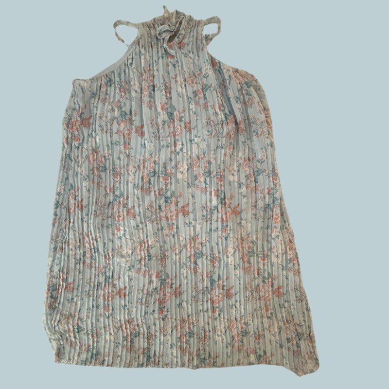 Maddie Michelle Floral Pleated Halter Top Sage Green Rose Print Size Small