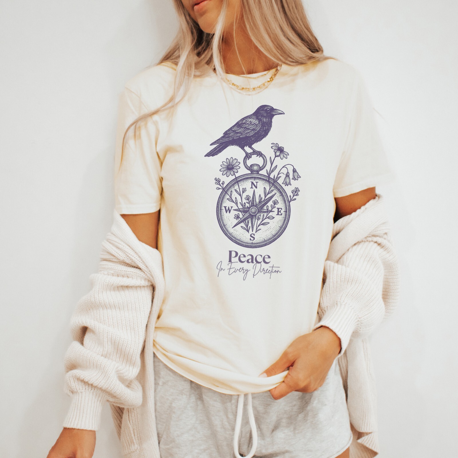 Raven Compass Tee Bird Peace Shirt Nature Direction Gift