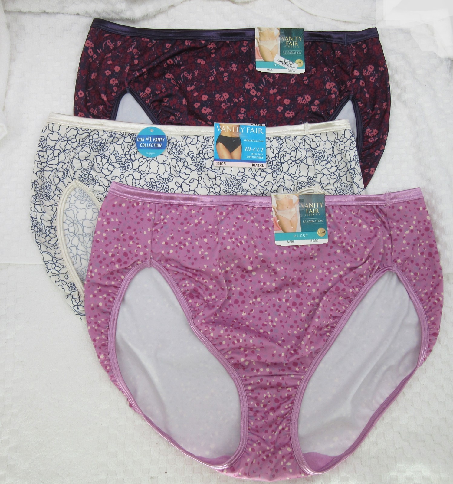 NWT set/3 VANITY FAIR ILLUMINATION HI CUT 13108 SUMMER GLOW COSMO GARDE TRANQUIL