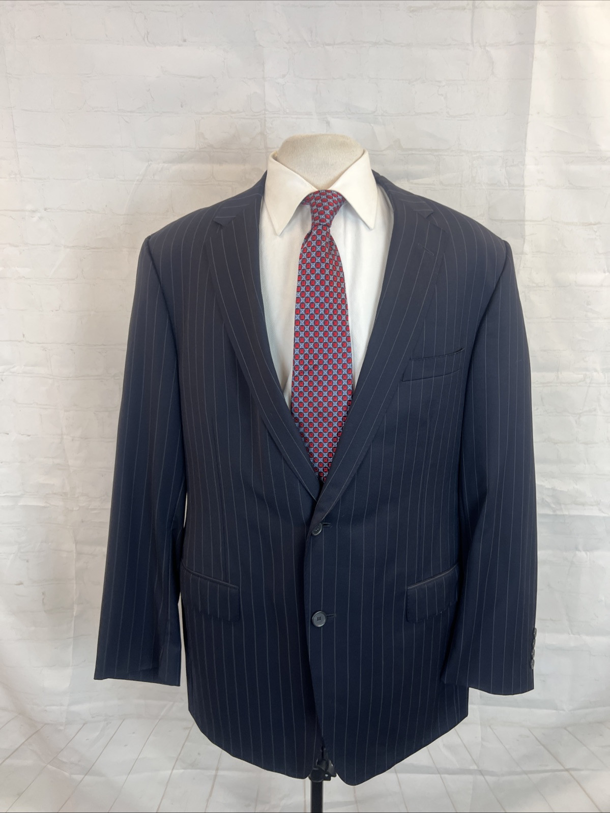 SUPER 110 Samuelsohn Men’s Dark Navy Blue Striped Wool Blazer 46R $1,495
