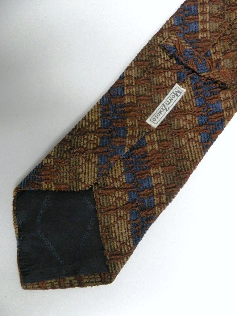 Blue Tan Brown Corduroy Stripes Silk Viscose Tie Italy