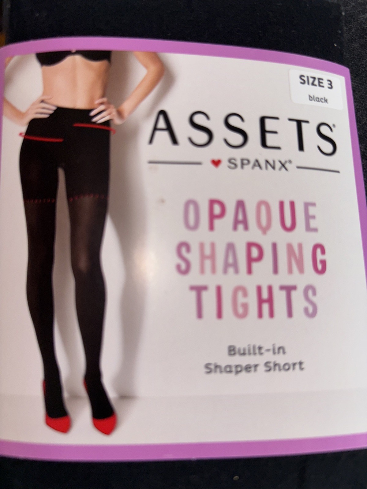 Spanx Assets Opaque Shaping Tights Black Built-In Shaper Shorts Size 3