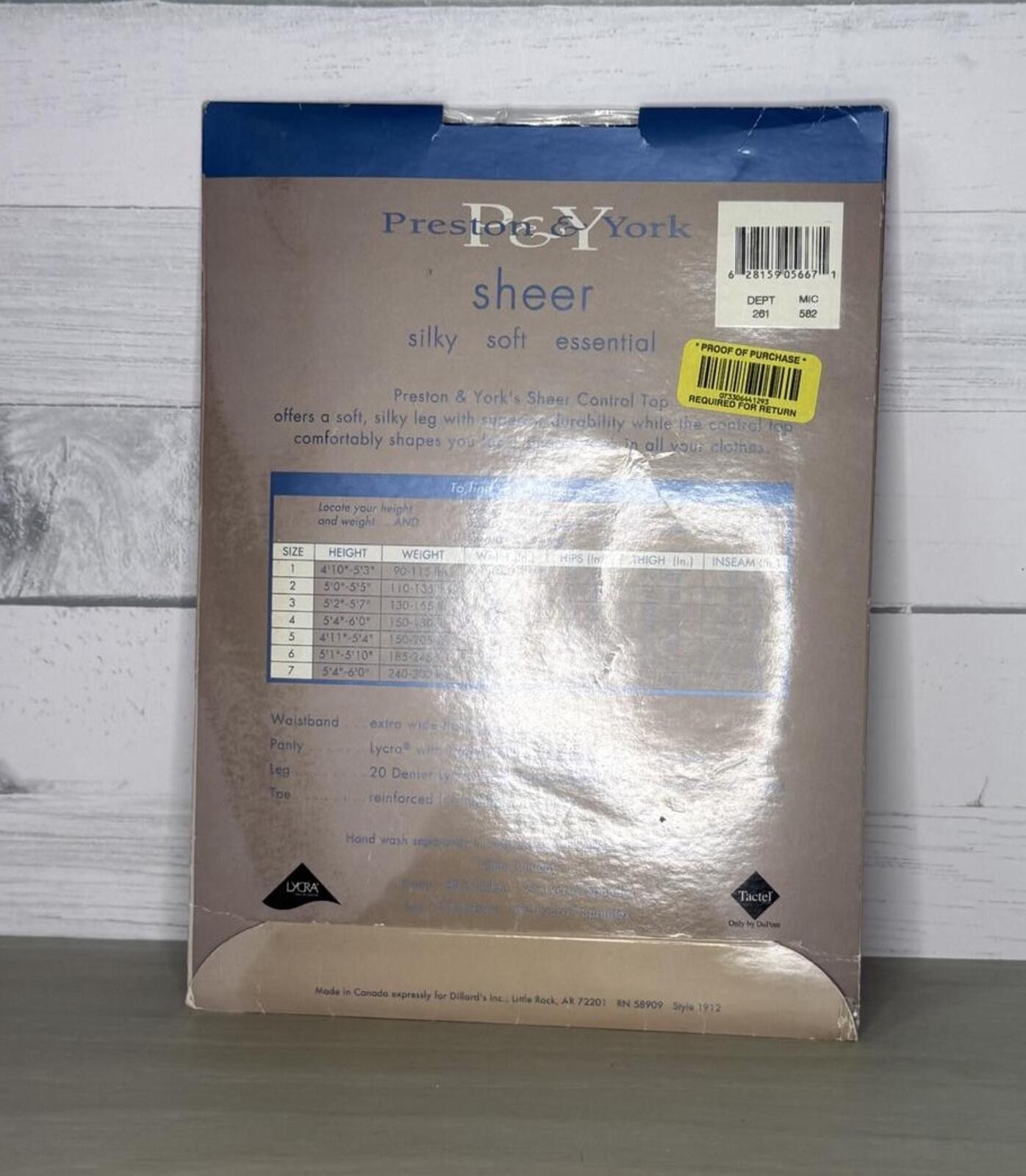 Preston & York Sheer Silky Soft Essential Control Top Pantyhose Size 2