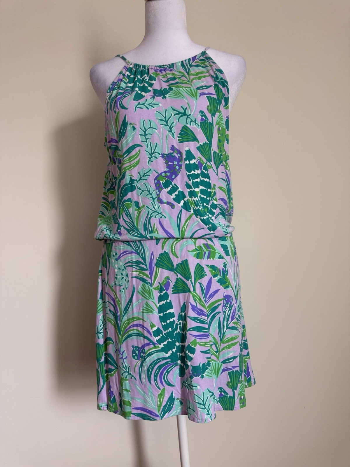 Lilly Pulitzer Women’s XS Green Purple White Floral Halter Shift Dress Lined