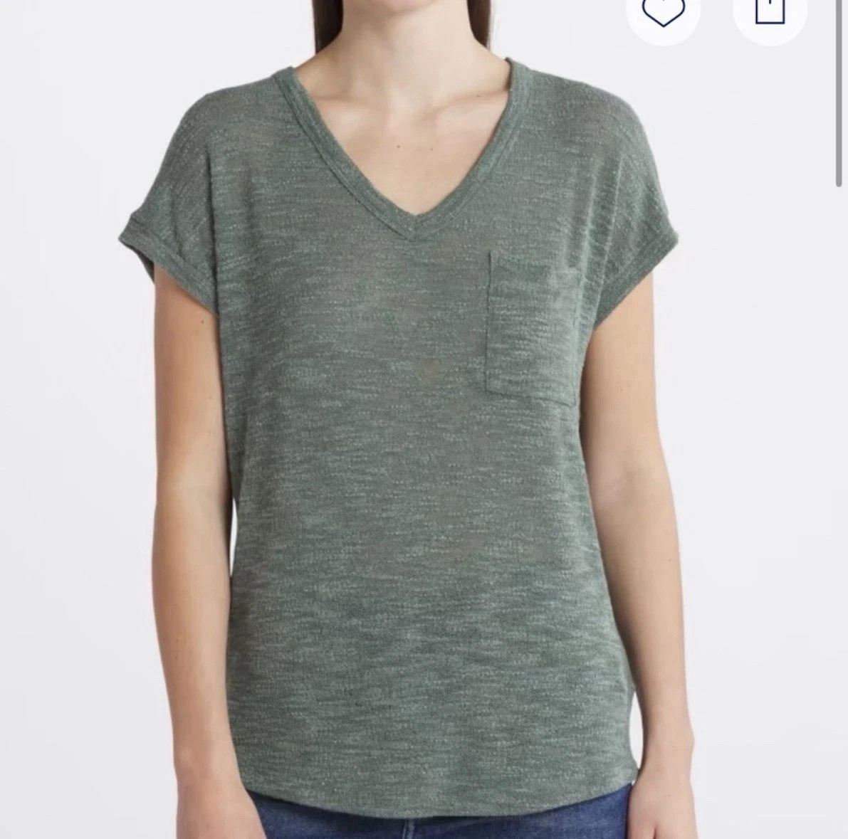 Women’s Green Solid Knit V-Neck Cap Sleeve Pocket Lightweight Pullover Top M