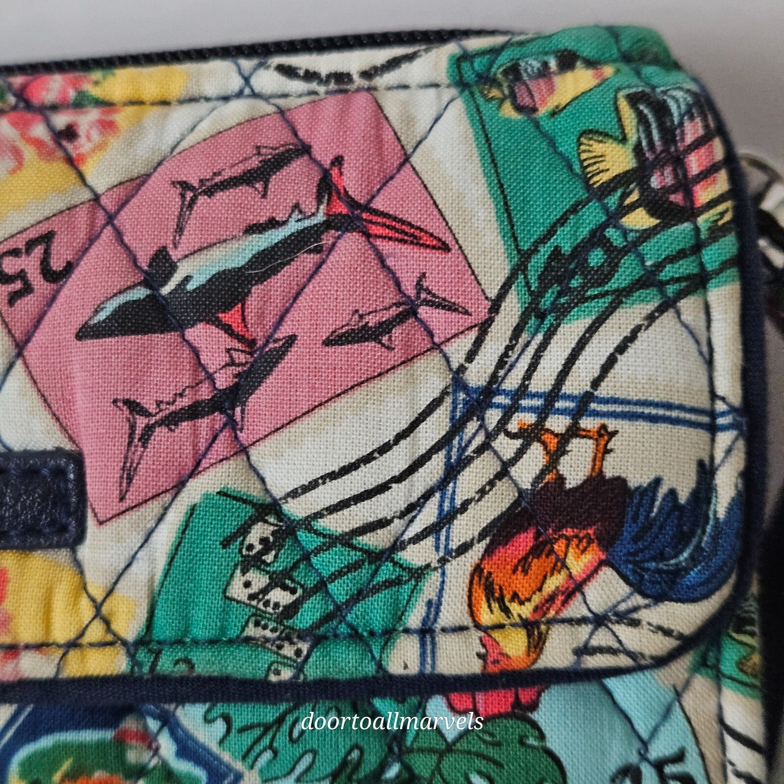 Vera Bradley Cuban Stamps Wallet Organizer Crossbody Double Zip Mini Bag 6.75″