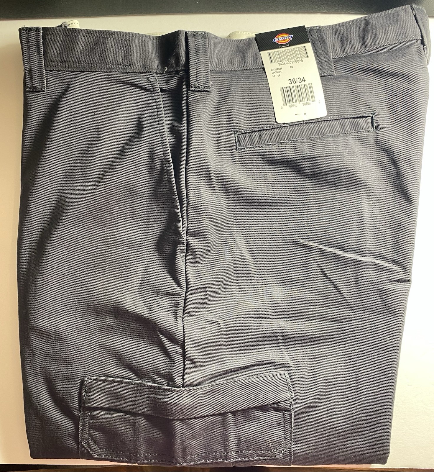 Dickies Men’s Gray Cargo Work Pants 36×34 Cotton Twill Construction LP39CH
