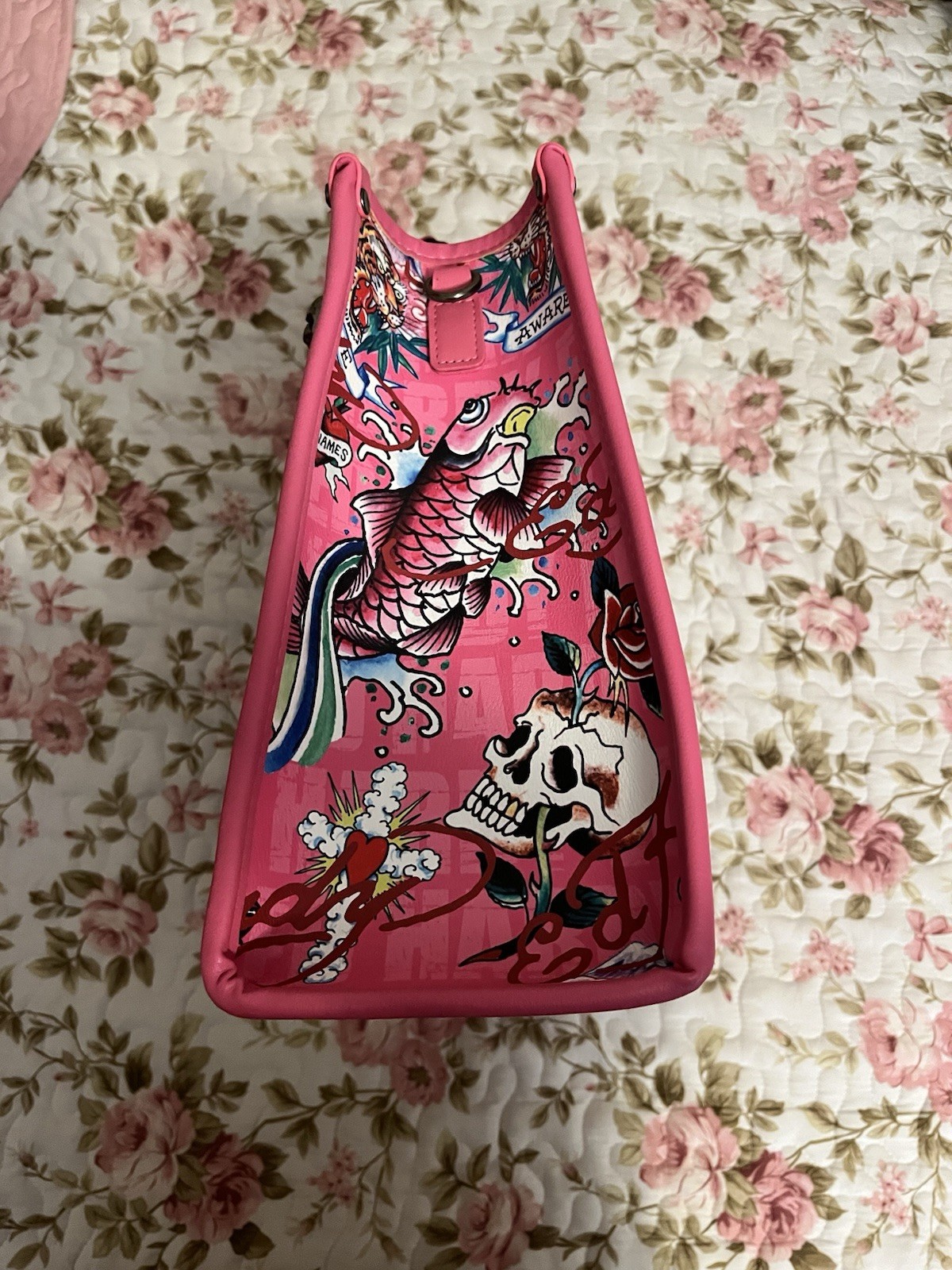 Brand New Ed Hardy Denim Pink Rhinestone Tattoo Purse Bag
