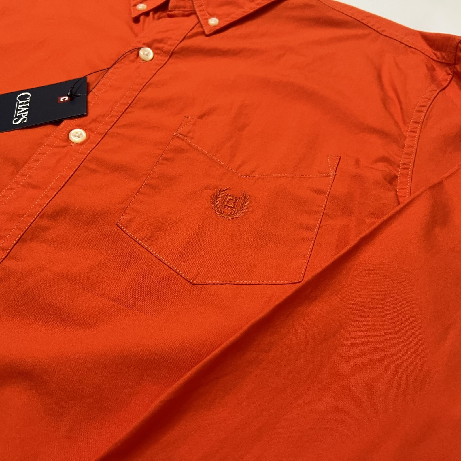 Chaps Mens Large Dusk Orange Long Sleeve Button Up Shirt NWT Poplin 100% Cotton