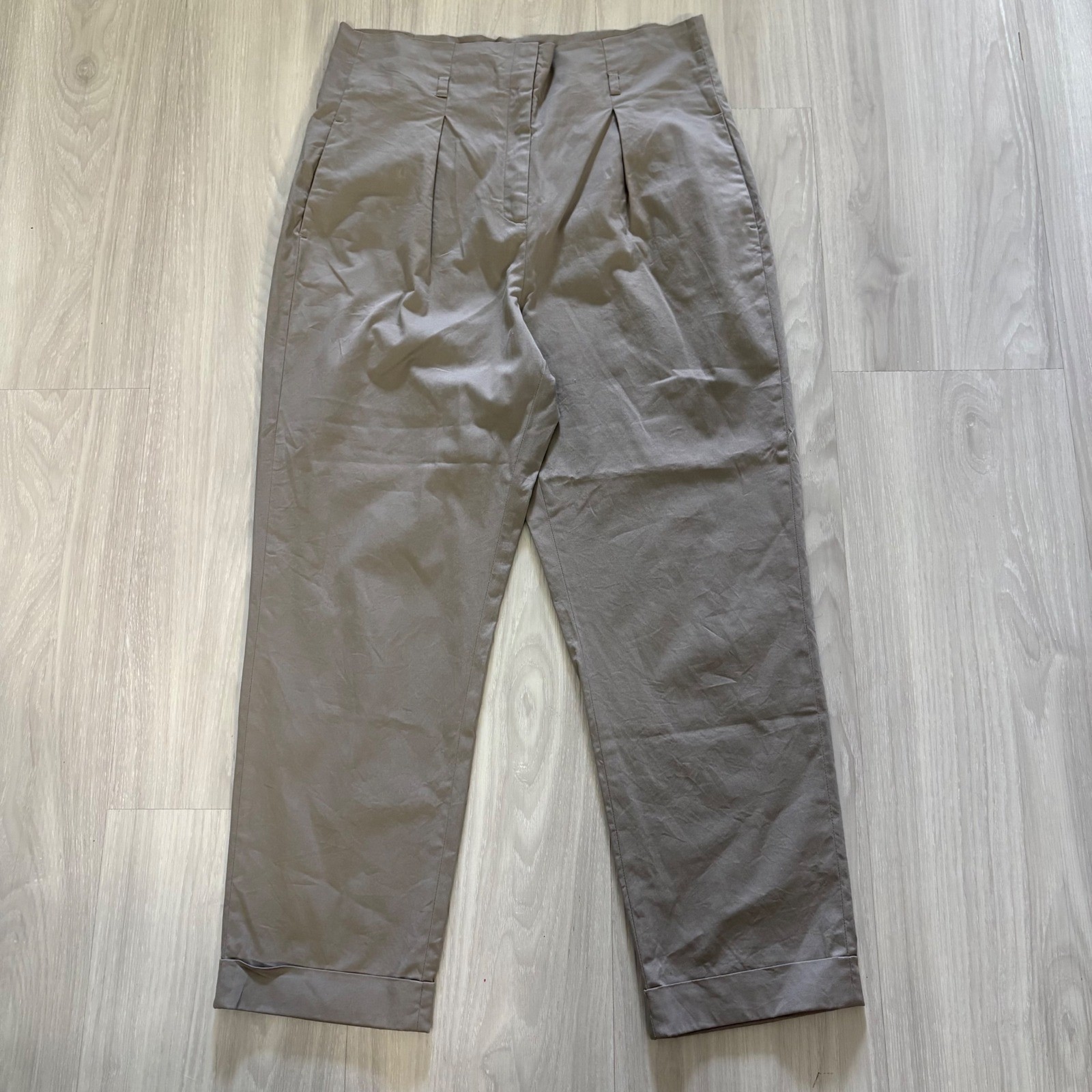 Peserico Pant Women High Waisted Pleated Tapered Trousers Taupe Brown Italy 46