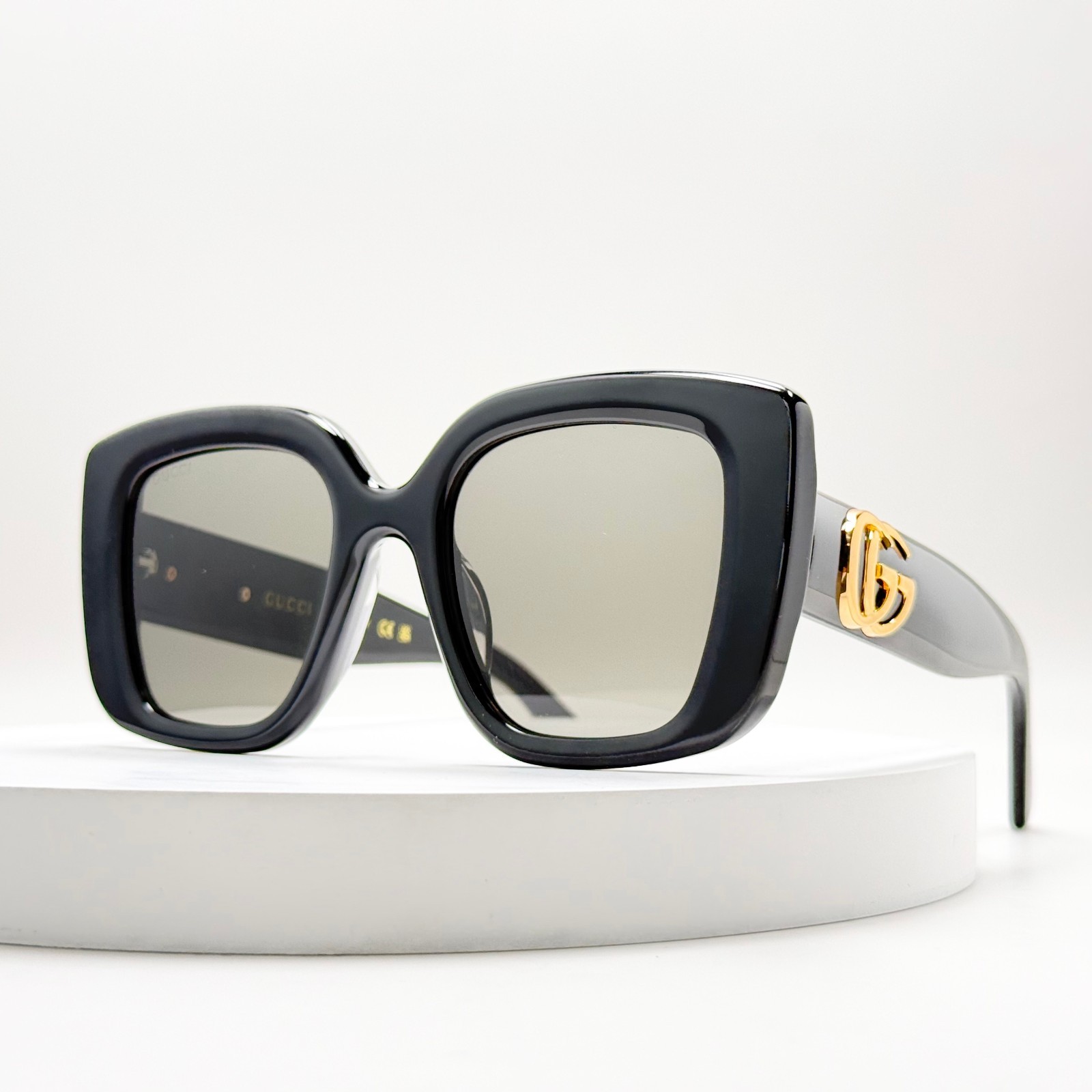 Gucci GG1975S Sunglasses Black Frame Grey Lens Square Women 51mm Italy New
