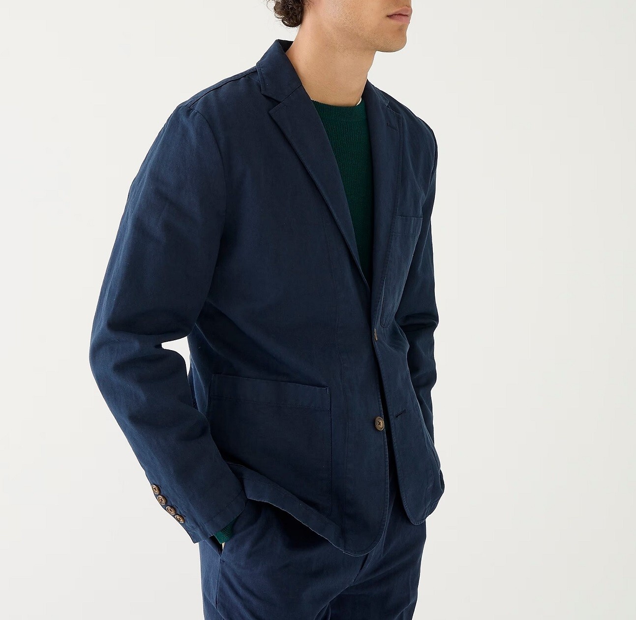 J.CREW suit navy 42 jacket + 34 pants cotton linen casual chino chore blazer nr