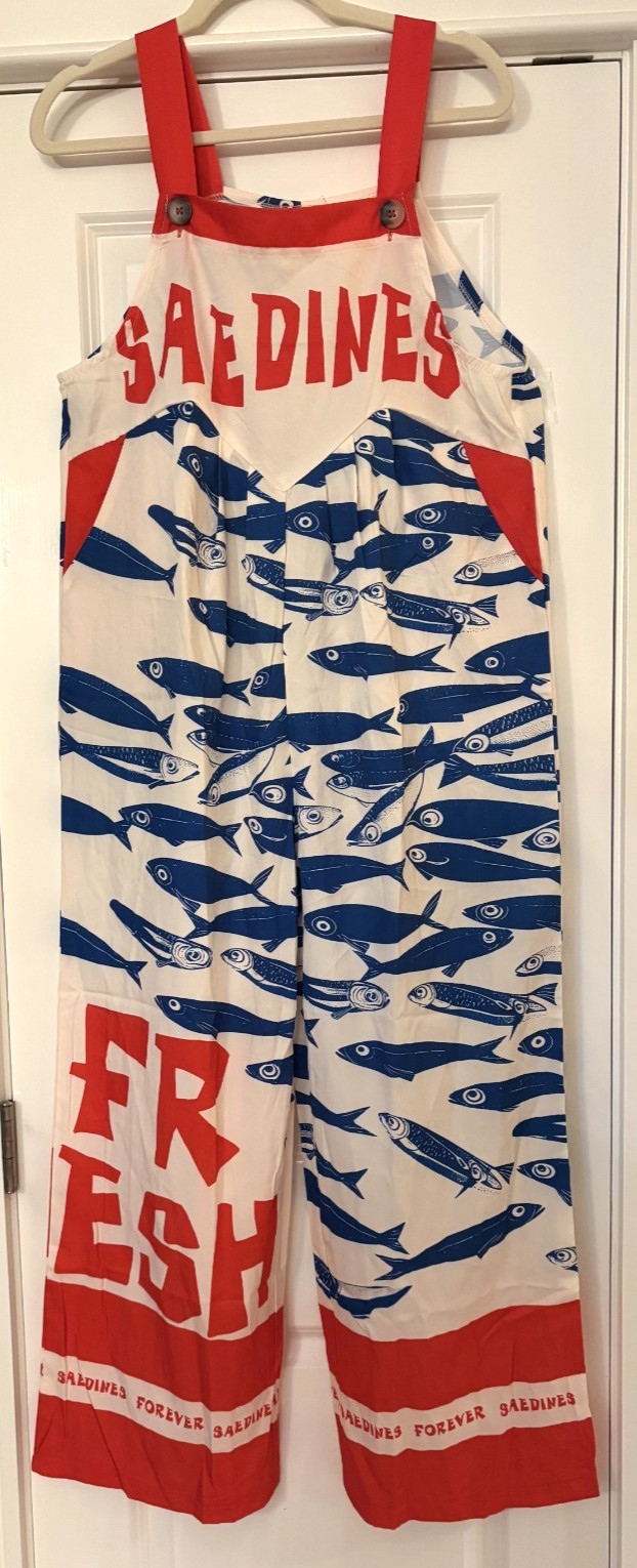 Sardines Forever Overall Jumpsuit Sz M Stretch Colorful Red Blue