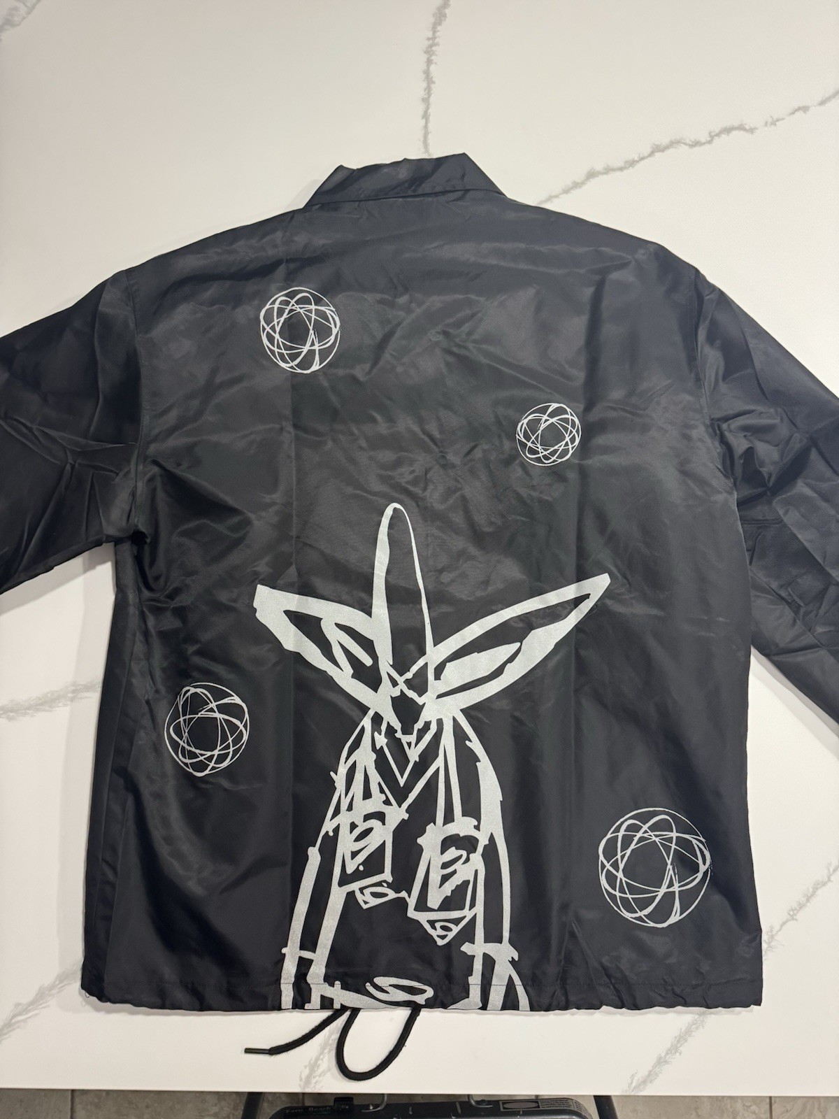 Futura Laboratories Black Graphic Logo Snap-Front Coach Jacket Point Collar L