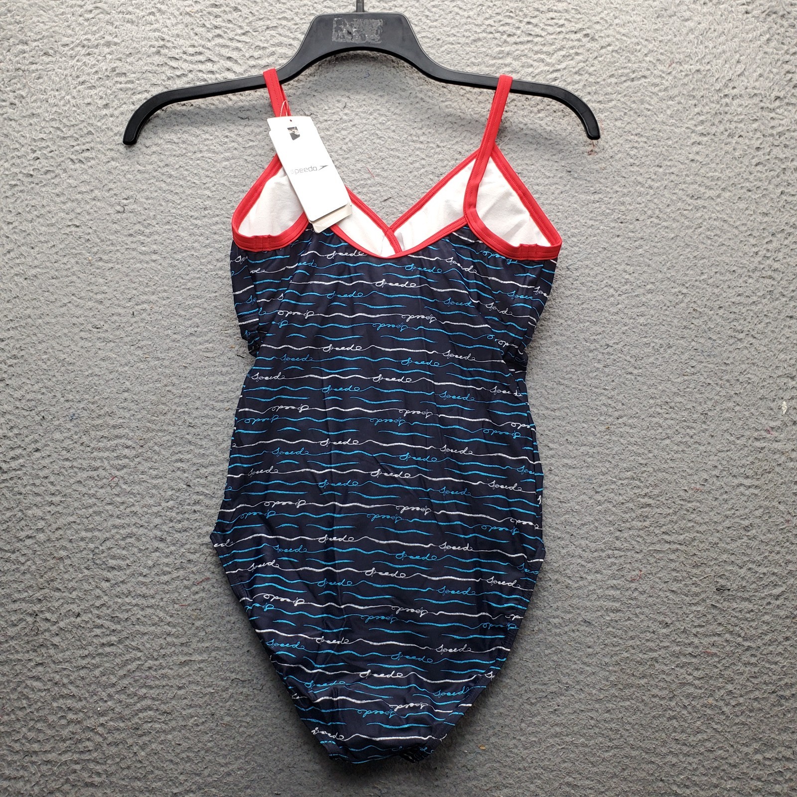 Speedo Swimsuit Womens 38 Multi Script Wave Patterned One Piece Tommy Control
