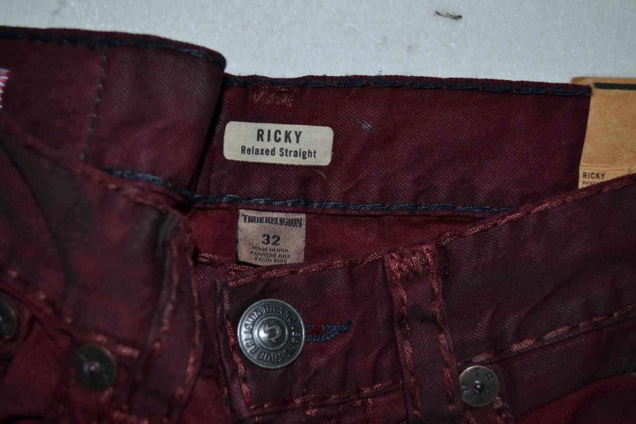 AUTHENTIC True Religion Ricky W/F Relaxed Straight Men’s Jeans BURGUNDY COATED