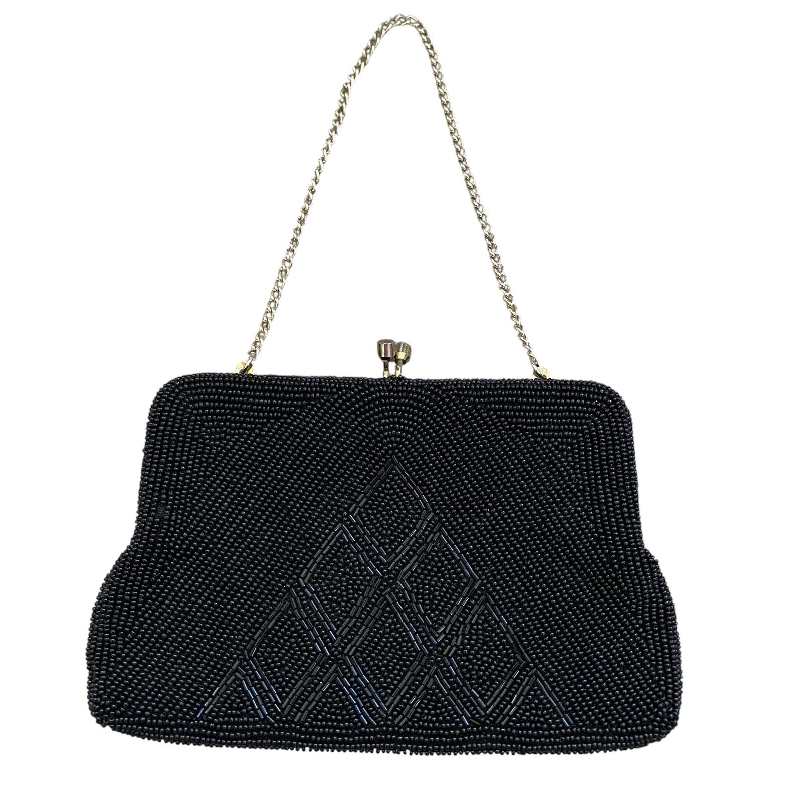 Vintage Beaded Art Deco Mini Bag Clutch 6.75×4.5″ Black Evening Made Japan