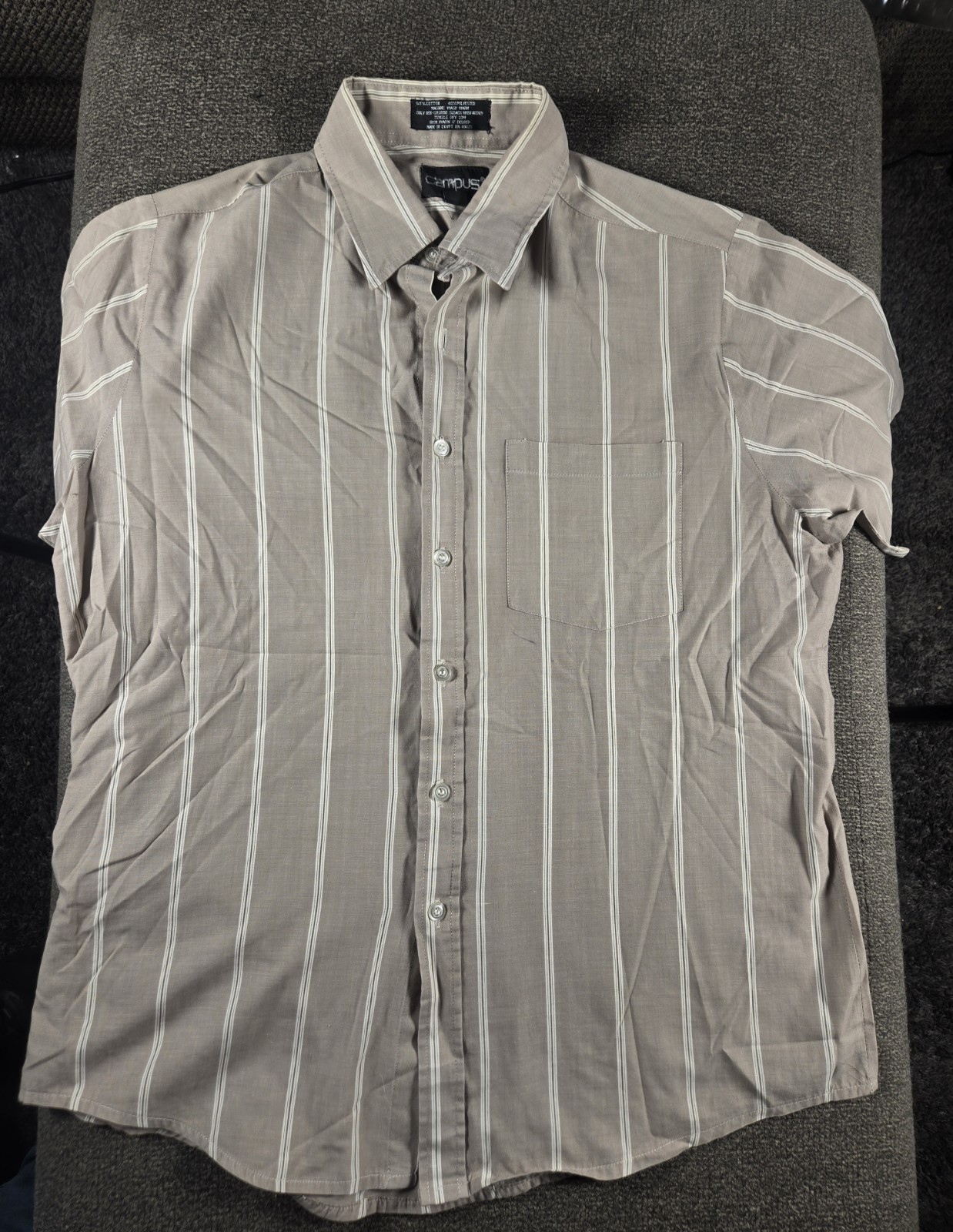 Campus Men’s Short Sleeve Striped Button-Up Shirt Gray/White 15 1/2 Cotton Blend
