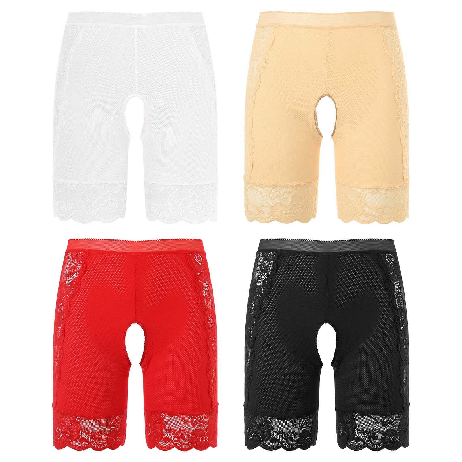 US Womens High Waist Boyshorts Panties KnickersLace Crotchless Shorts Underwear