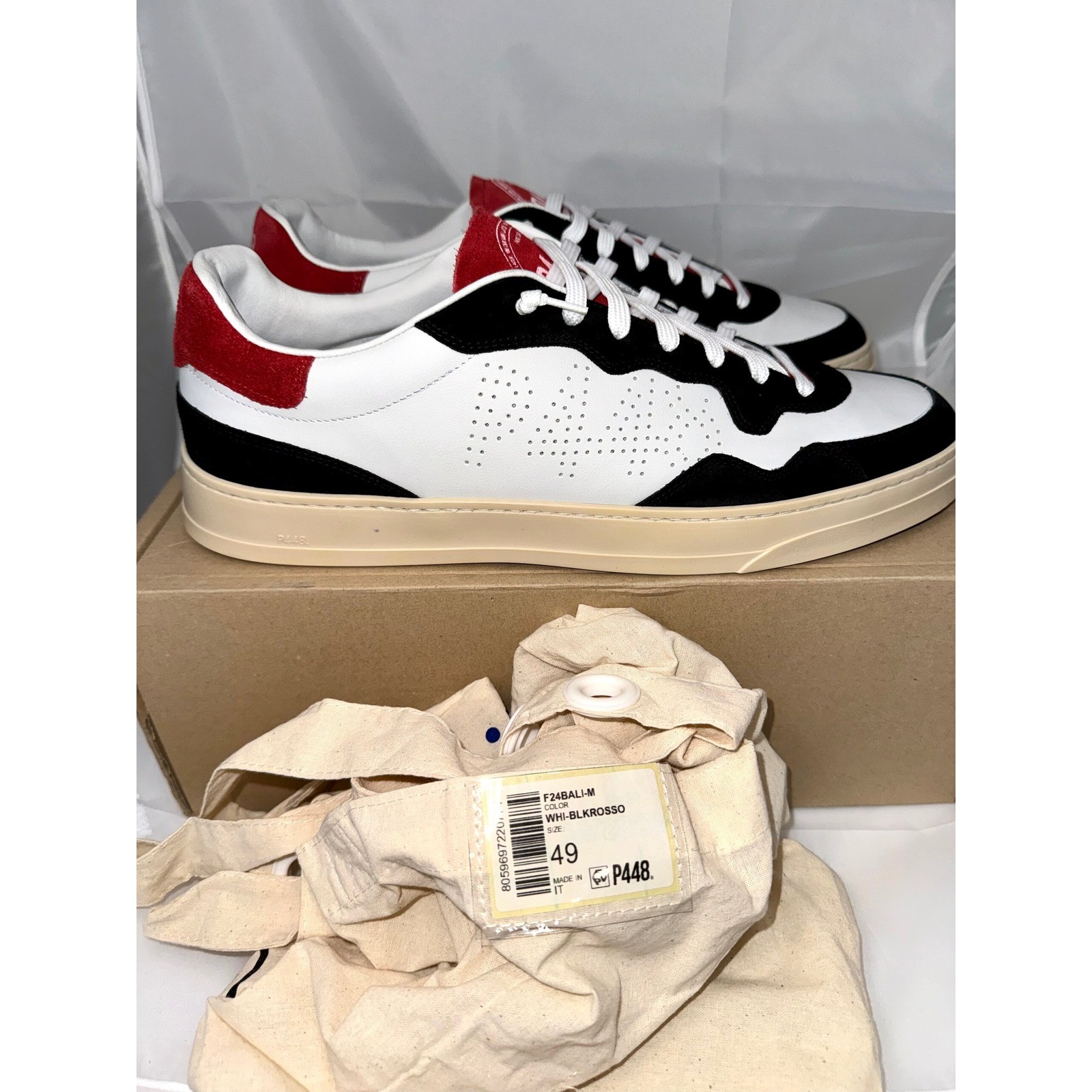P448 Bali White Black Rosso Red Leather Suede Mens 15/15.5 (49) NIB