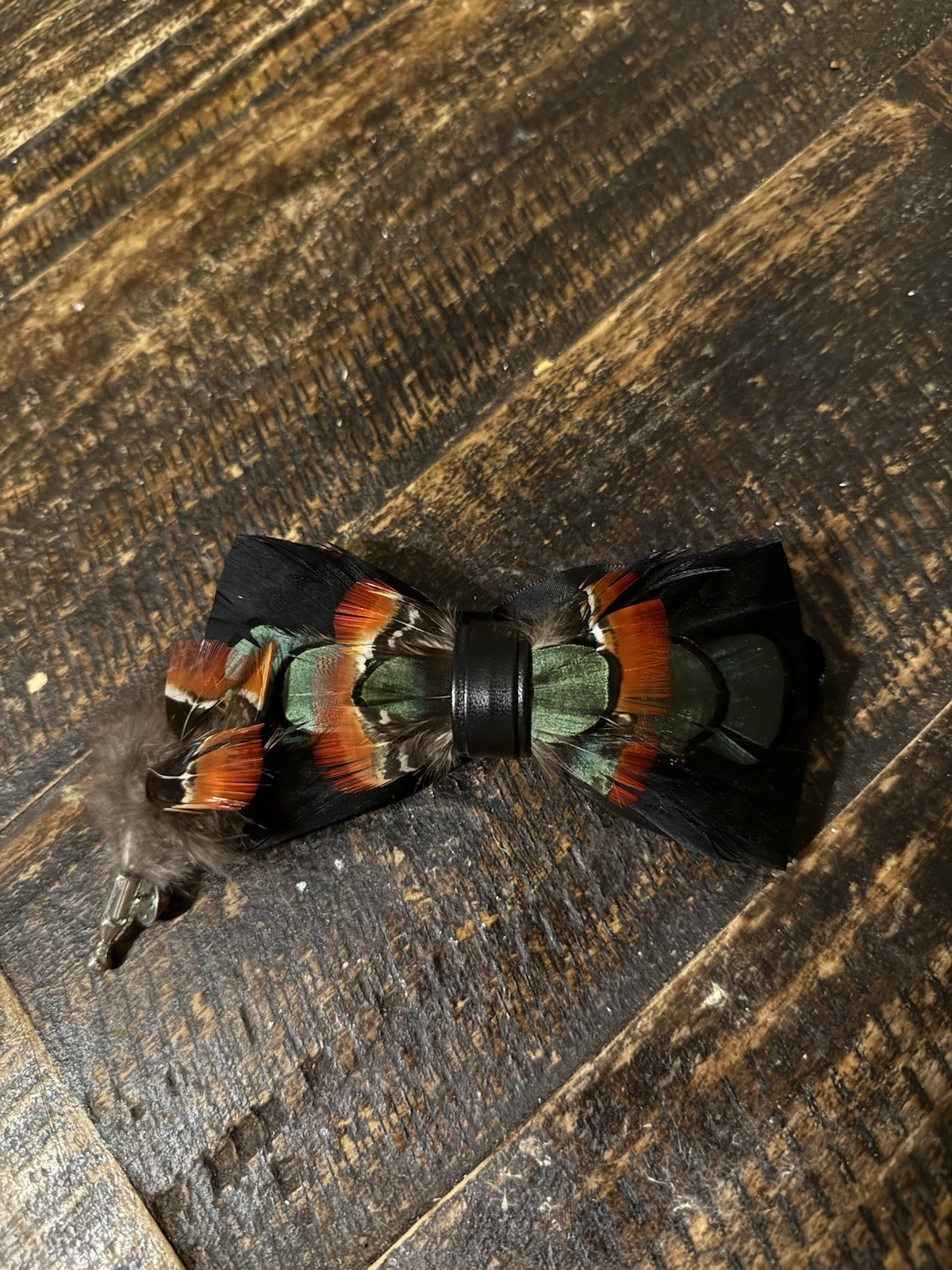 Handmade Feather Bow Tie and Broach Set for Men