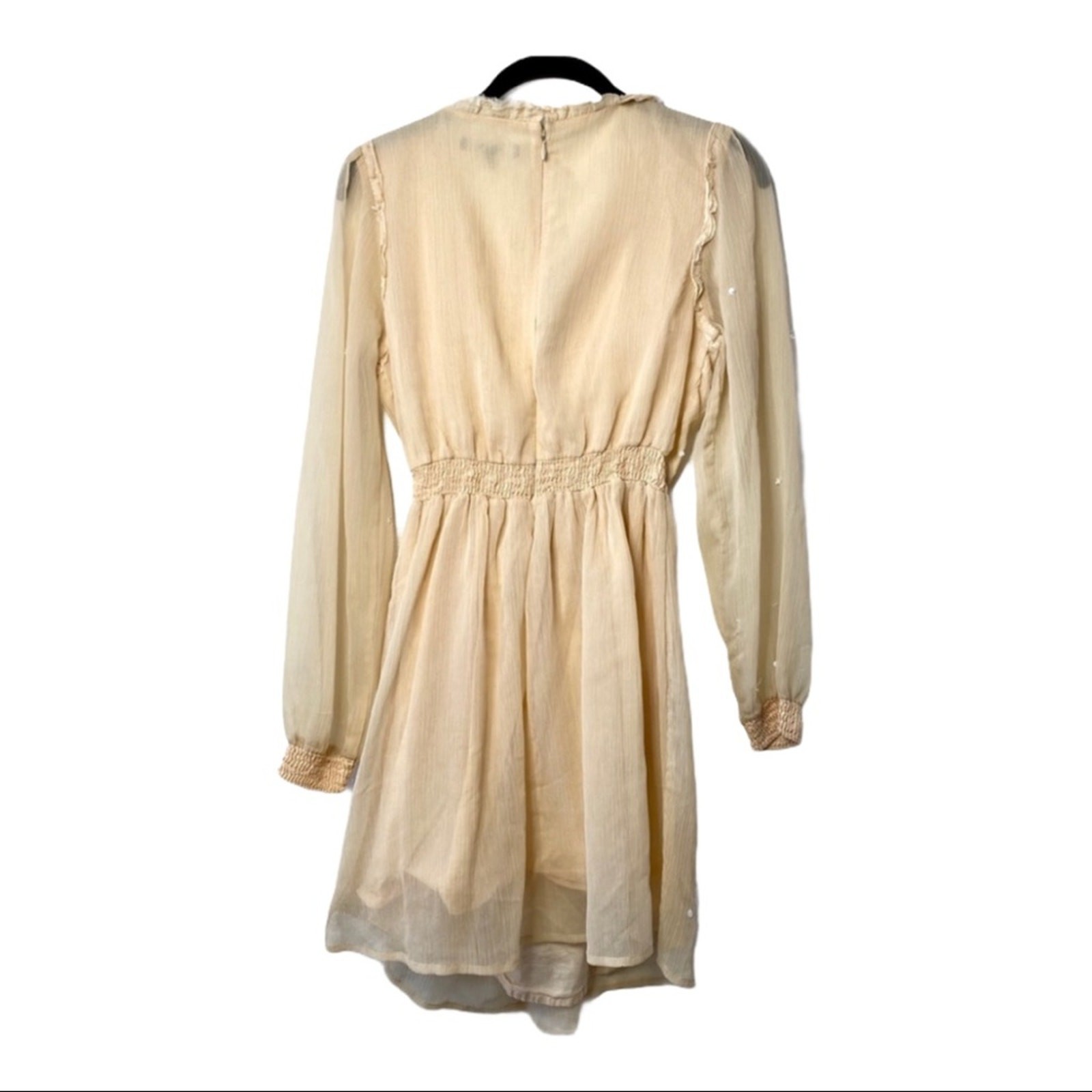 ASOS Sequin Flower Sheer Sleeve Nude Dress Size 6
