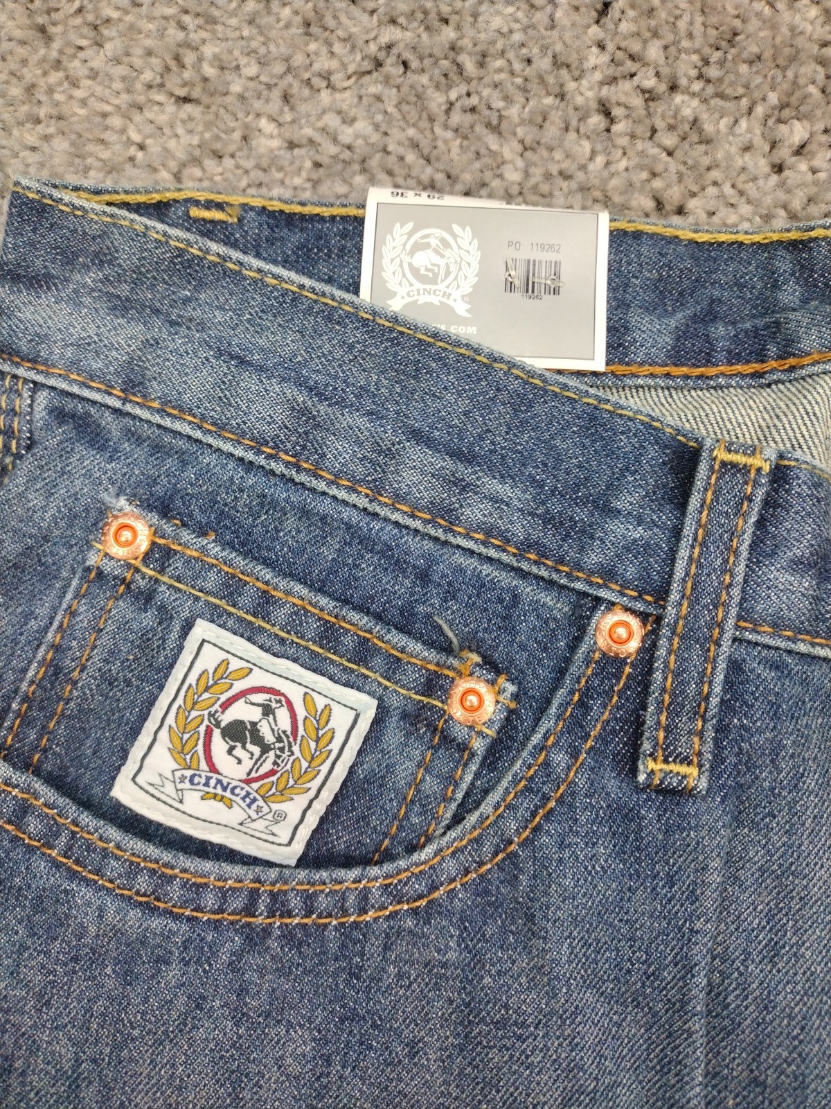 Cinch Men’s White Label Relaxed Fit Jeans Dark Stonewash Indigo Size 29×36 NWT