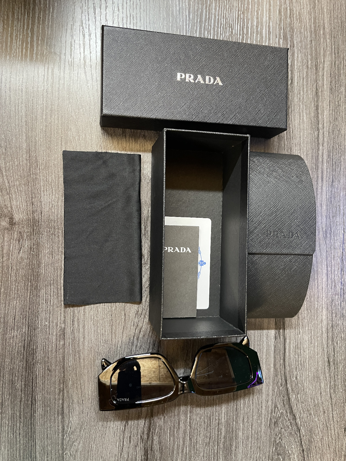 Prada Sunglasses 8297 Shiny Black/ Black lenses, Big 142 mm Frame Width, Italy