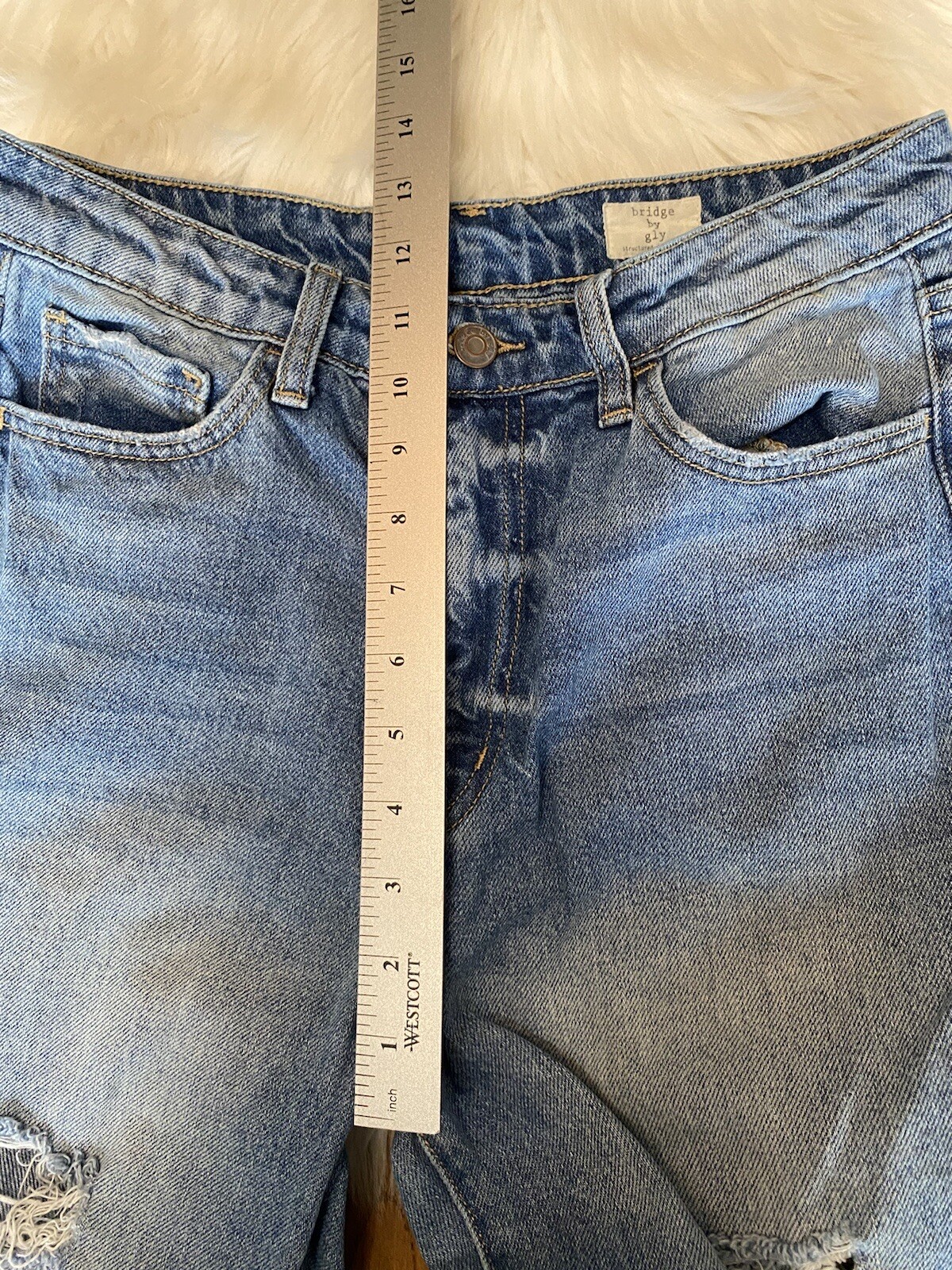 Bridge by Gly Denim Blue Jeans Light Wash Distressed High Rise Mom Fit Sz 28