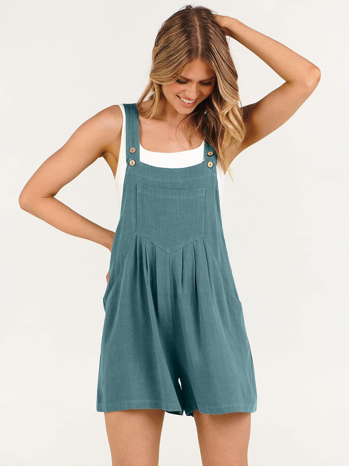 ANRABESS Women’s Summer Casual Rompers Bib Short Overalls Loose Linen Jumpsuit