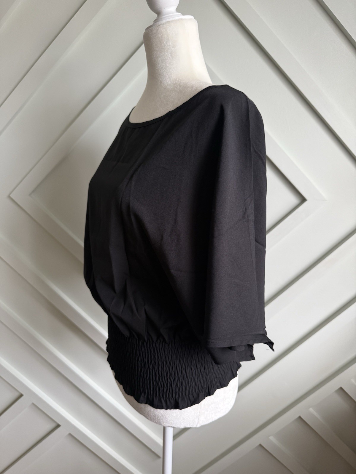 Women’s Batwing Short Sleeve Dolman Top Blouse with Elastic Waistband Hem Sz S