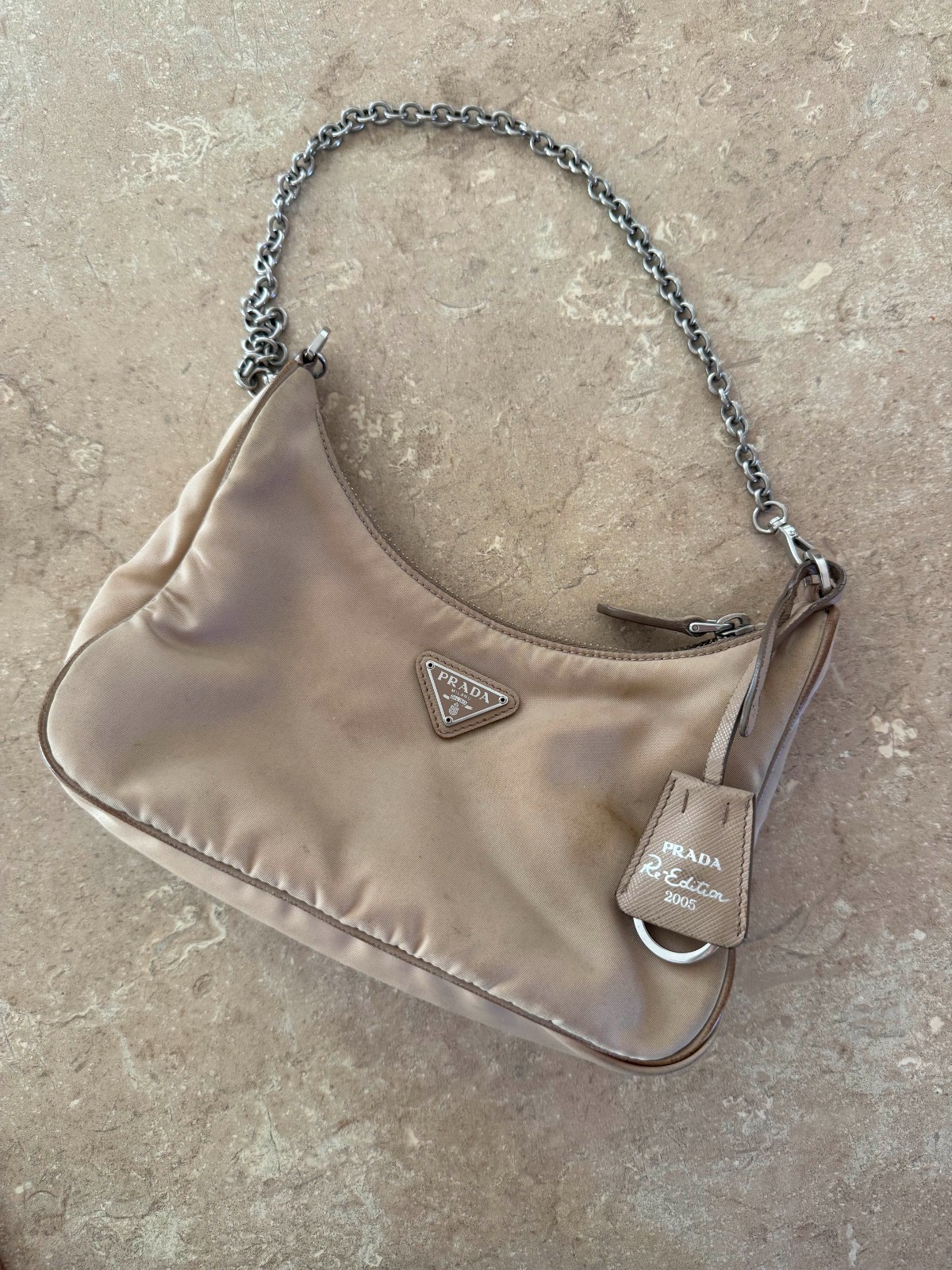 100% Authentic Prada Re-Edition 2005 Re-Nylon bag in Nude
