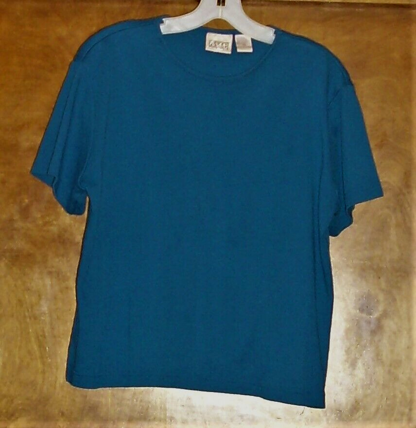 VINTAGE: Laura Gayle Petite SS Crew-Neck Knit Top Sz PM, Cotton/ Polyester, Blue