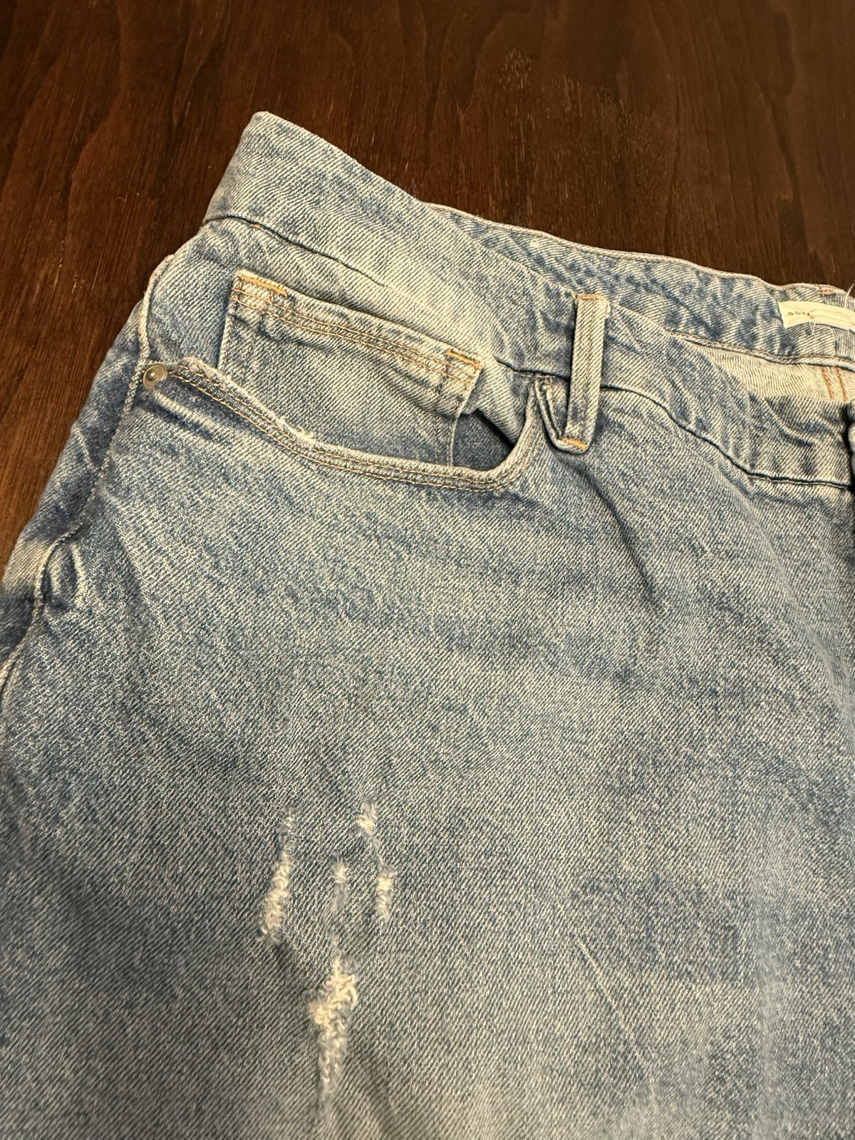 Good American Size 18 Good Classic High Rise Distressed Straight Leg Blue Jeans
