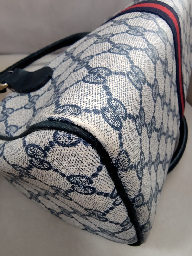 Vintage Gucci Hand Bag Sherry Navy Mini Boston Bag PVC Authentic 446T0403
