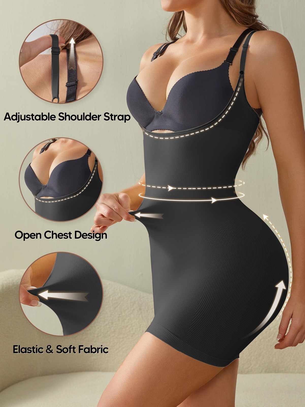Fajas Women Shapewear Slip Dresses Tummy Control Full Body Shaper Open Bust