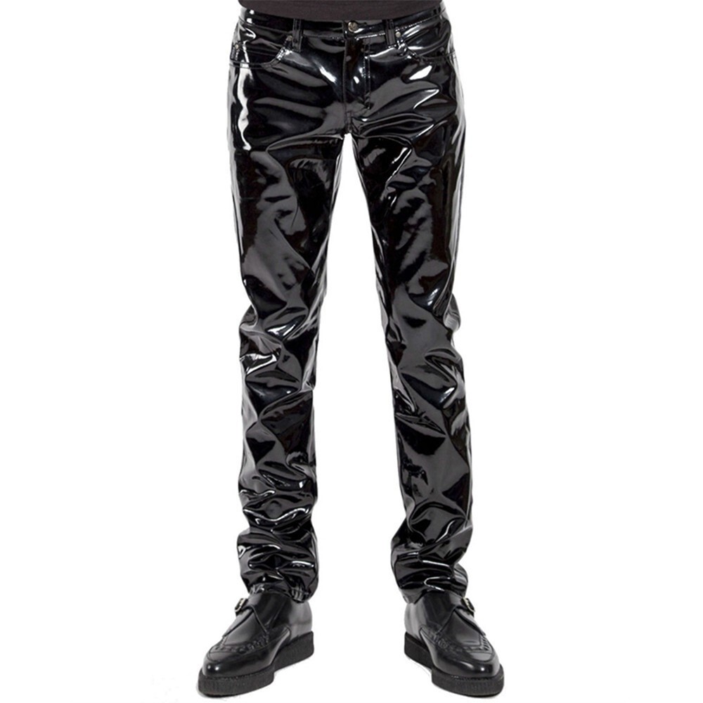 Men Faux Leather PVC Pants Trousers Long Shiny Club Dance Wear for PUNK Gothic