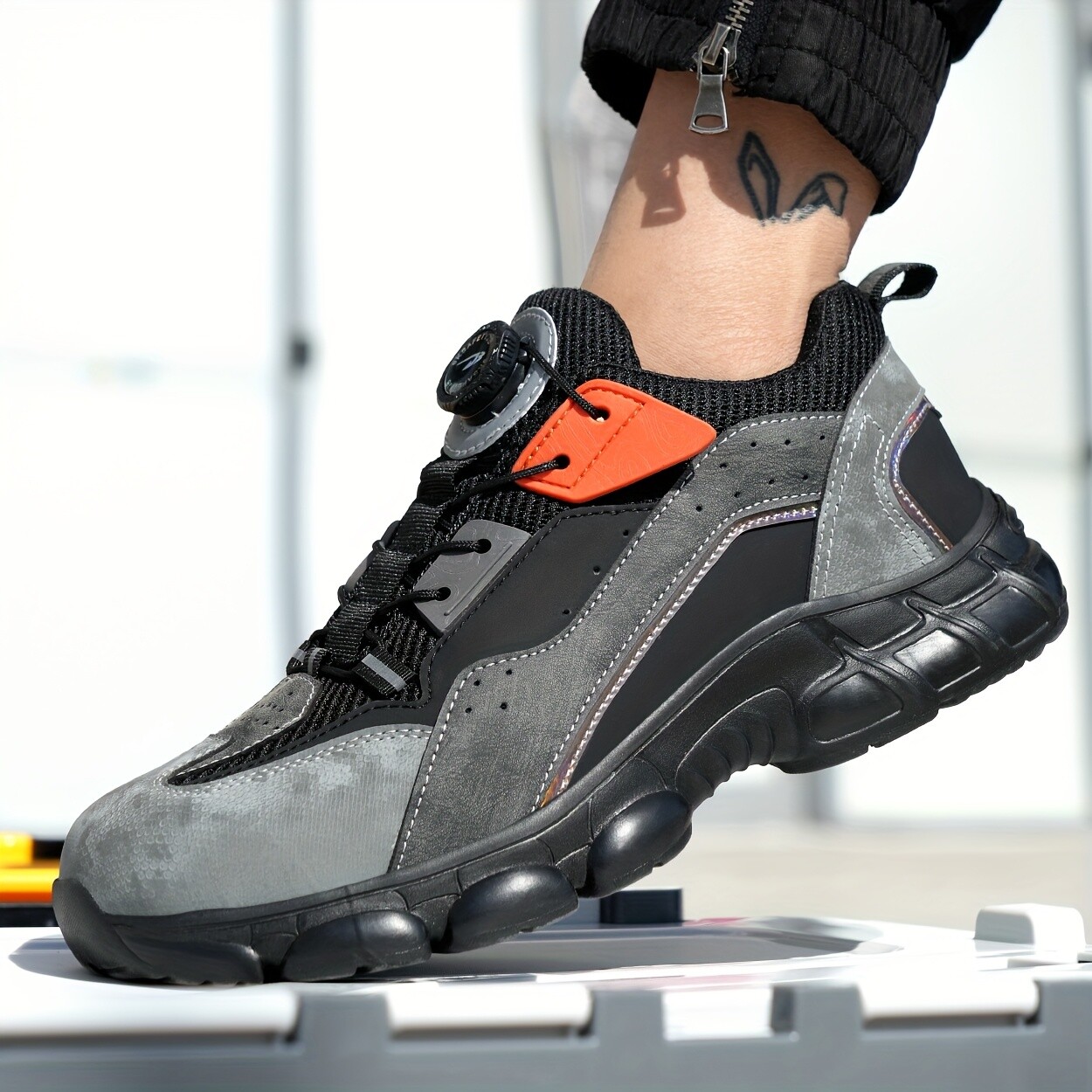 Men Work Rotating Buckle Safety Shoes Steel Toe Cap Boots Breathable Lightweight