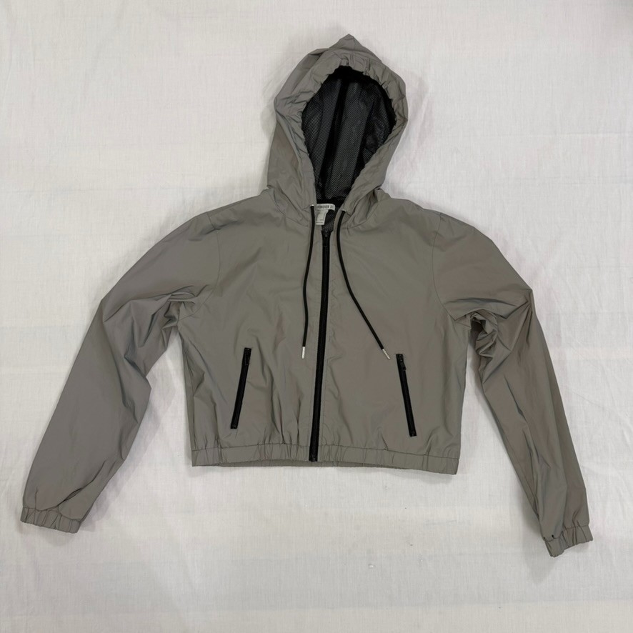 Forever 21 Reflective Hooded Windbreaker Jacket Full Zip Gray Women’s M