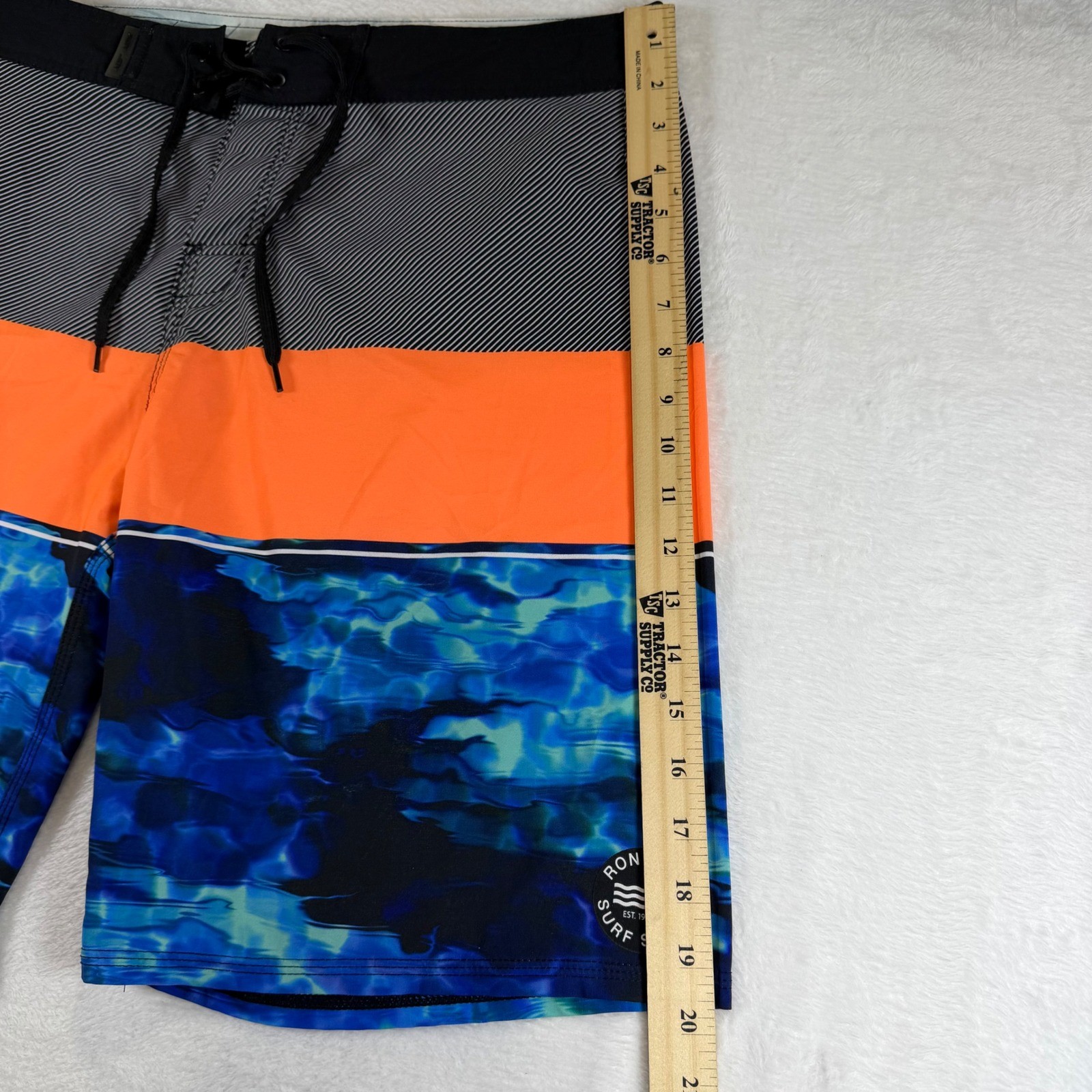 Ron Jon Surf Shop Mens Board Shorts Size 32 Blue Orange Water Print RVR1785