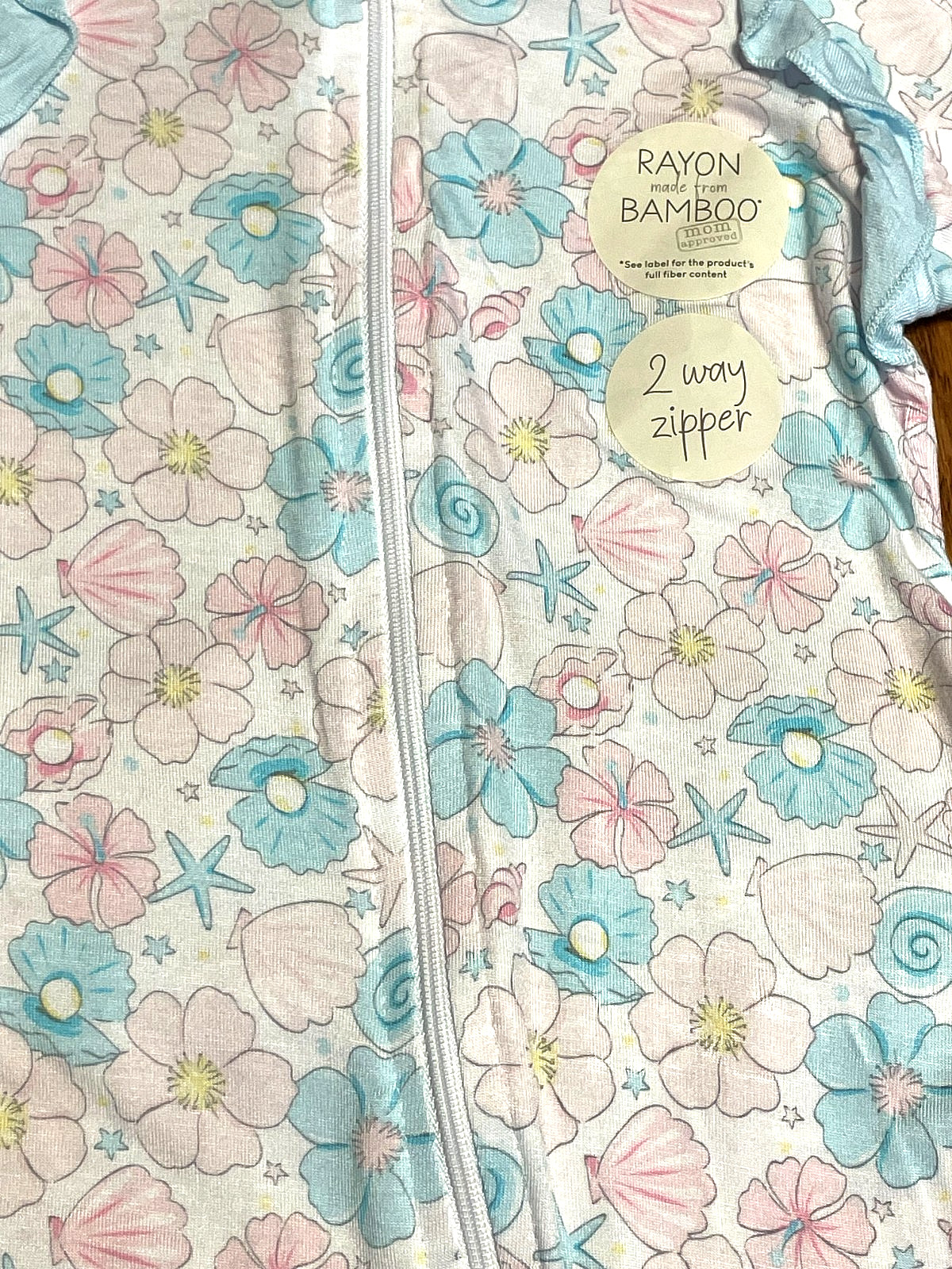 Milkberry Bamboo Shells Flowers Sleeper Ruffles 2 Way Zipper New Girl Baby 6-9M