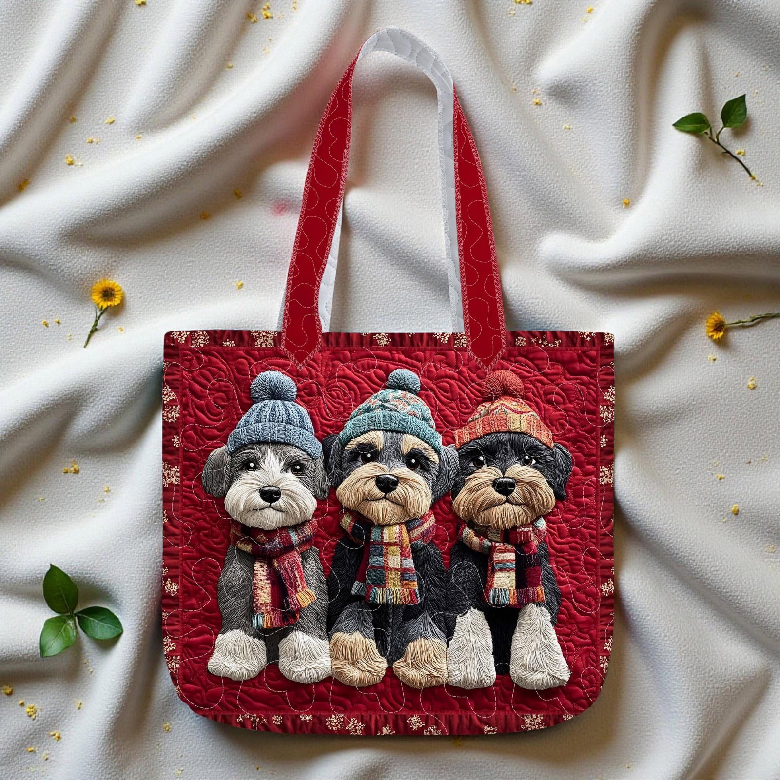 Schnauzer Quilted Tote Bag Cute Puppy Dog Lover Shoulder Handbag Gift Pet Moms!!
