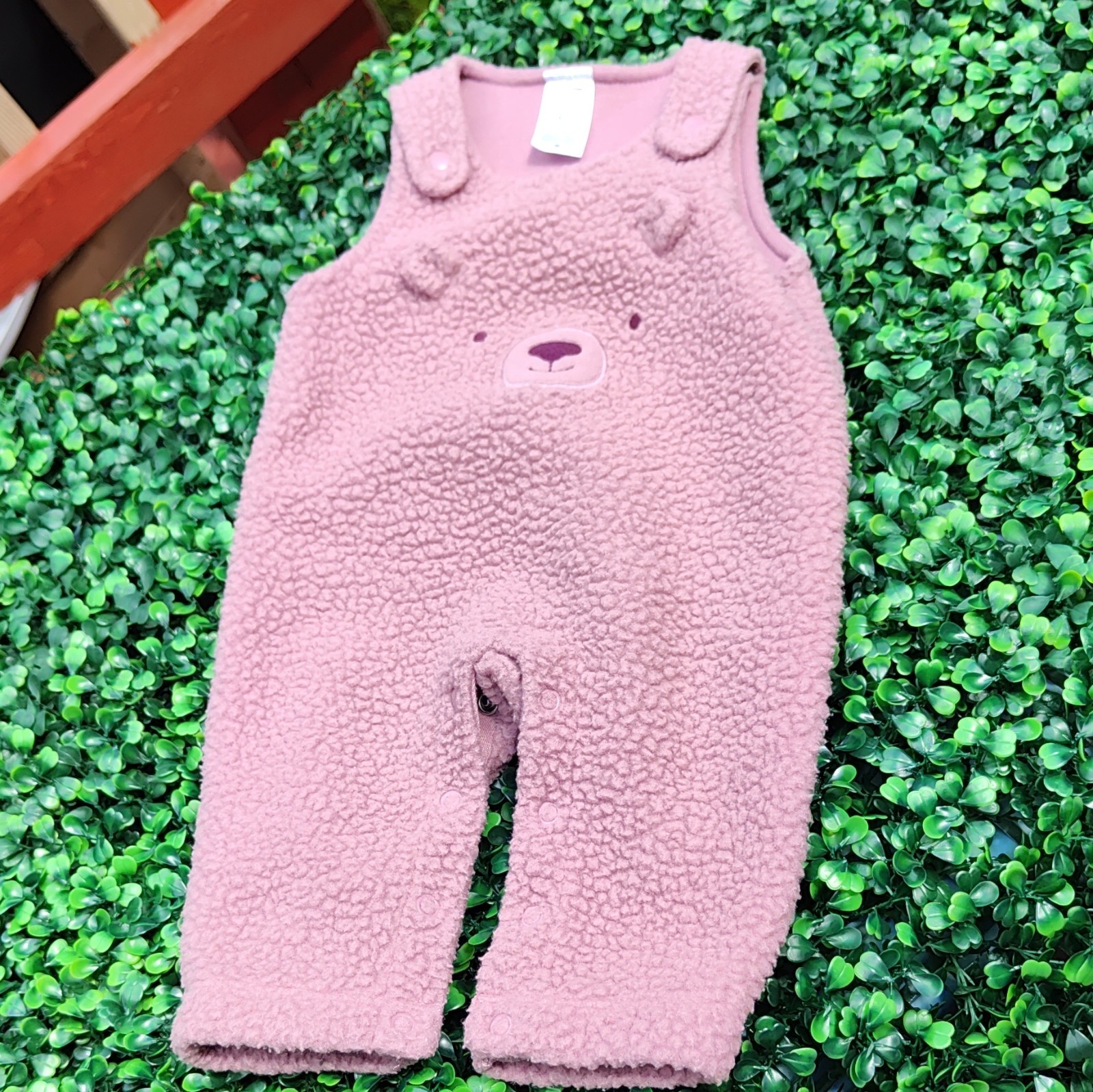 Carter’s Unisex Baby 0-3M Pink Fleece Sleeveless Overall One-Piece Bear