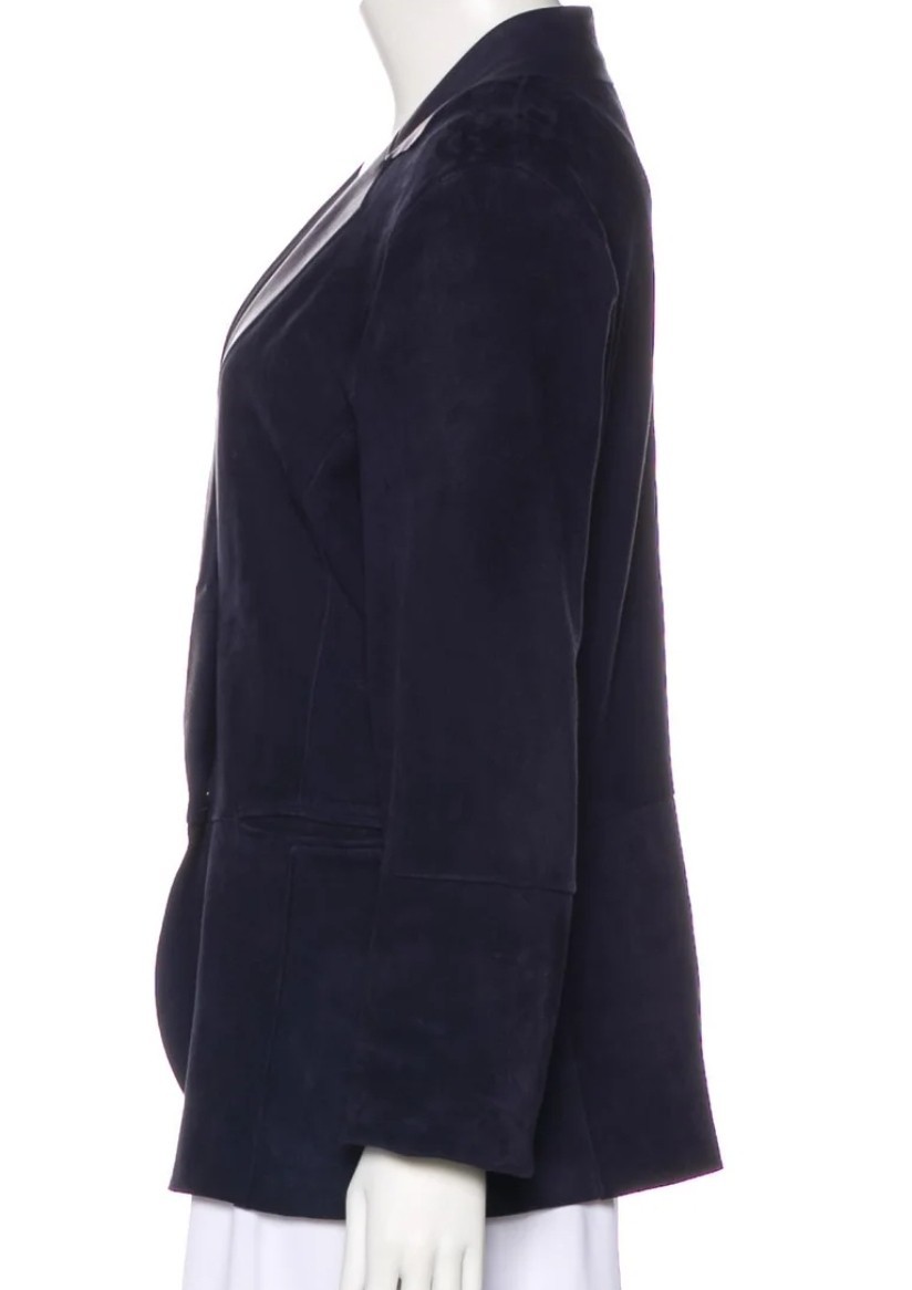 $1400 Fratelli Rossetti Blue Suede Notch-Lapel Blazer- 10 US/46 IT